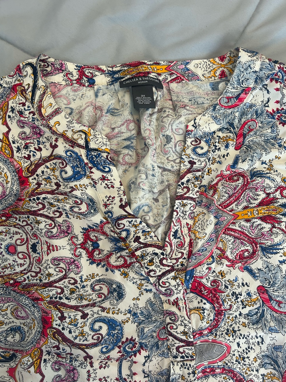 Paisley Blouse with Pink & Blue Accents